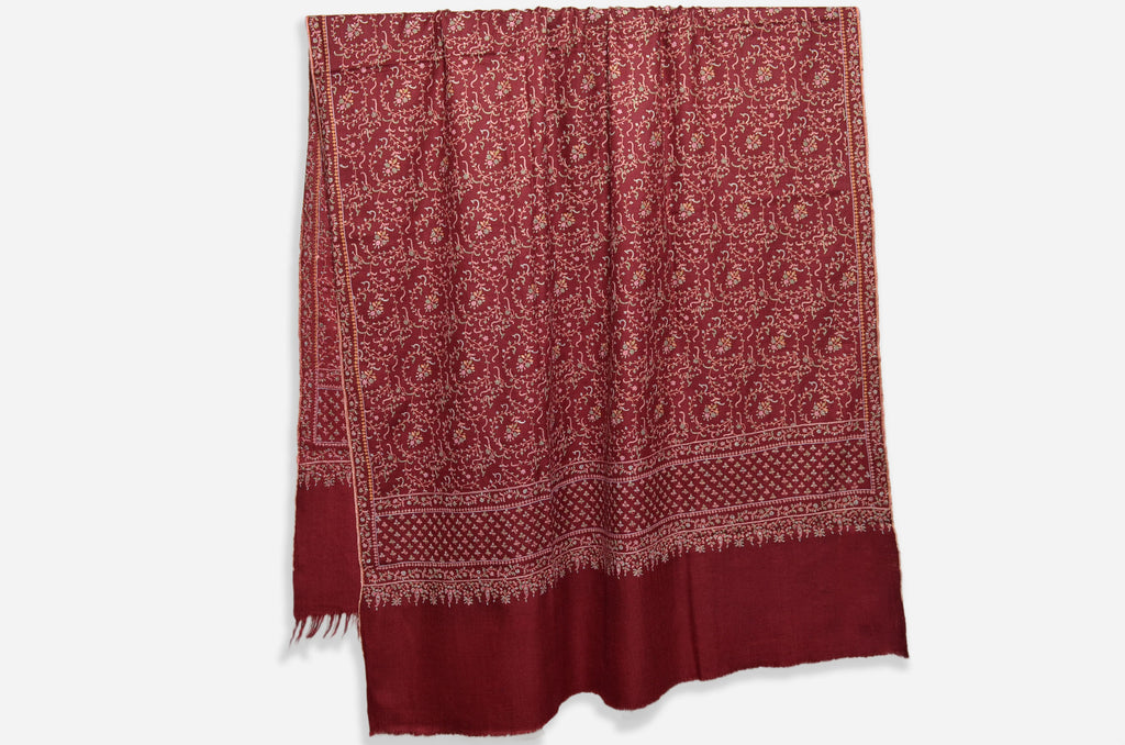 Maroon Pashmina Jali with Intricate Sozni Embroidery