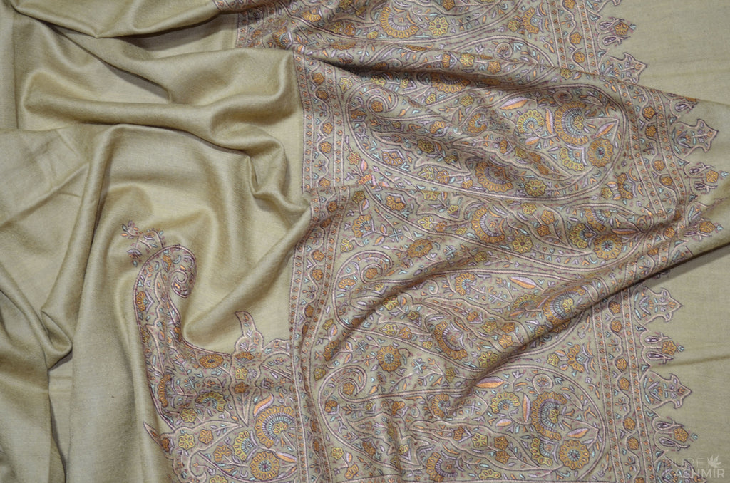 Brown Cashmere Pashmina Shawl with Stunningly Pretty Border
