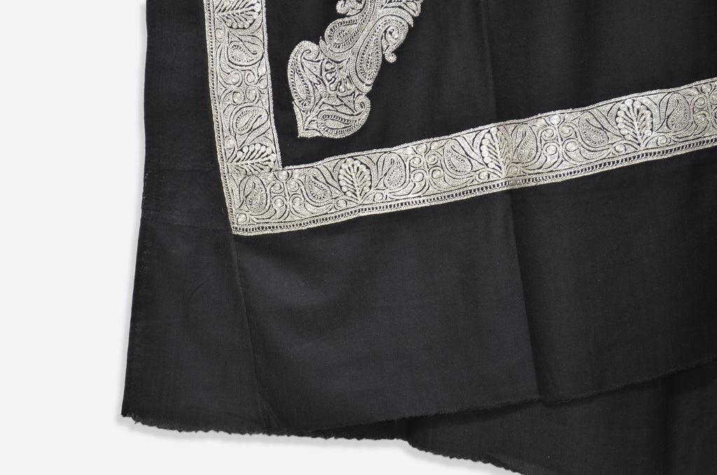Black Base Silver Tilla Work Pashmina Shawl