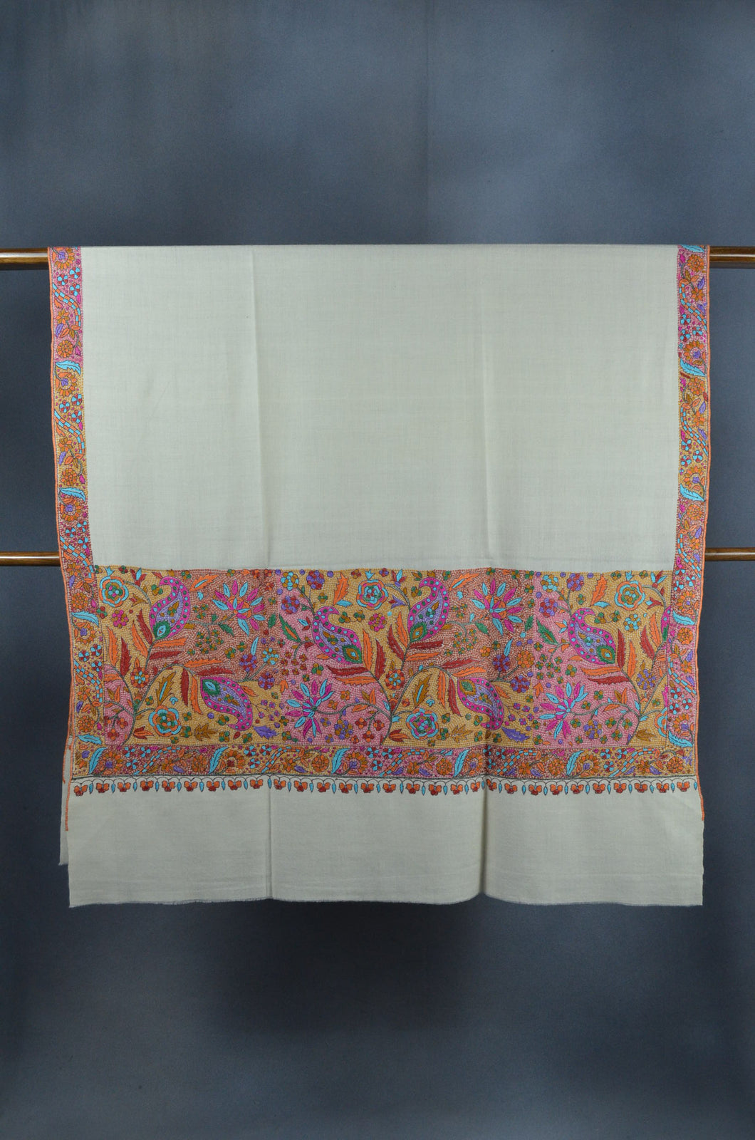 Ivory Base Paper Mache Embroidery Cashmere Pashmina Shawl
