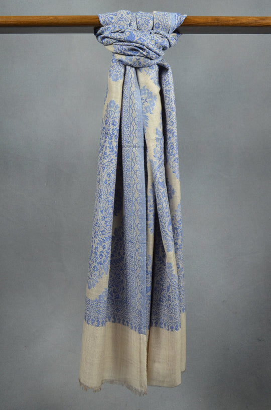 Ivory Base Jacquard Weave Merino Scarf