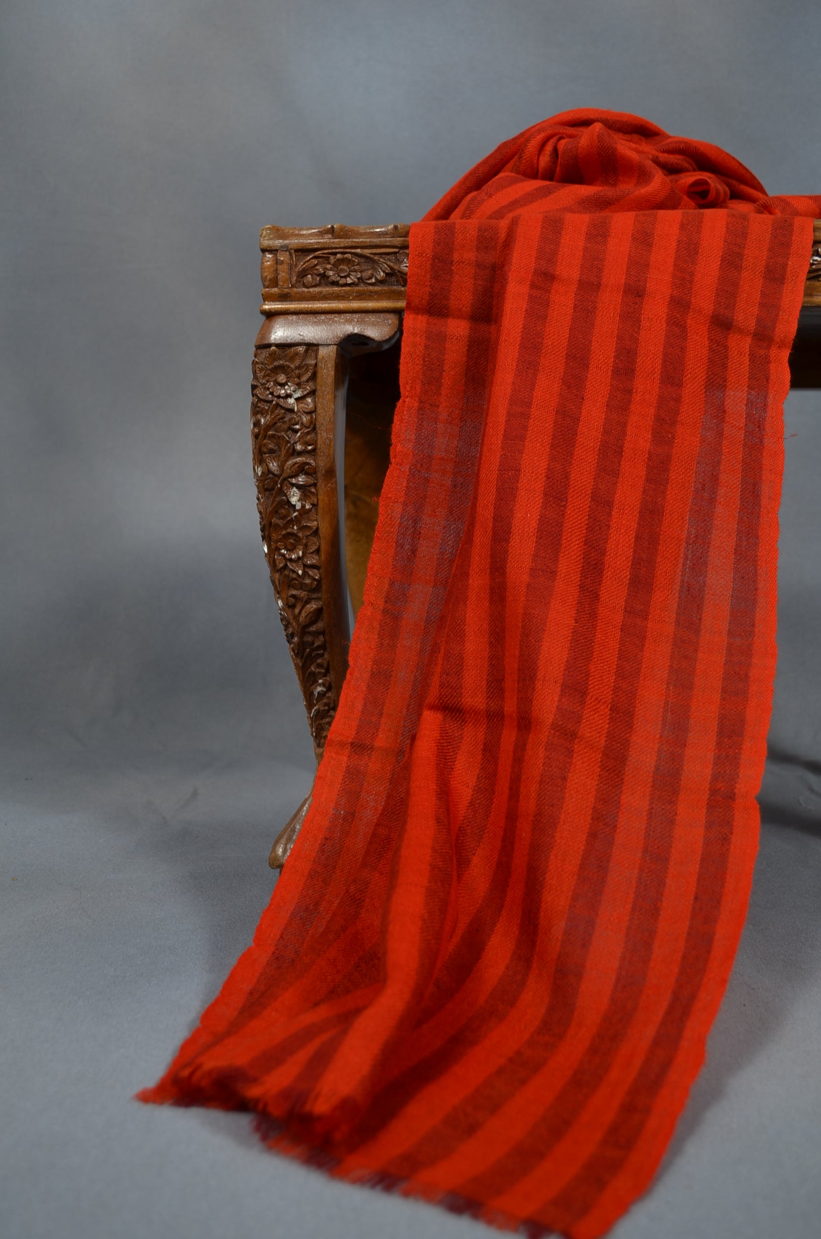 Red Striped Handwoven Cashmere Pashmina Scarf