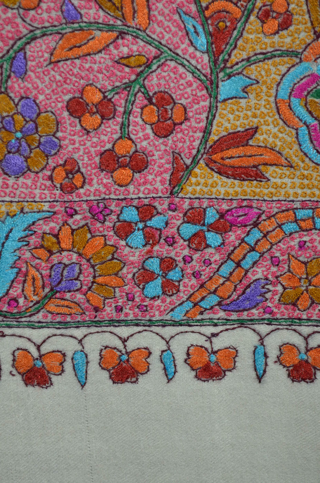 Ivory Base Paper Mache Embroidery Cashmere Pashmina Shawl