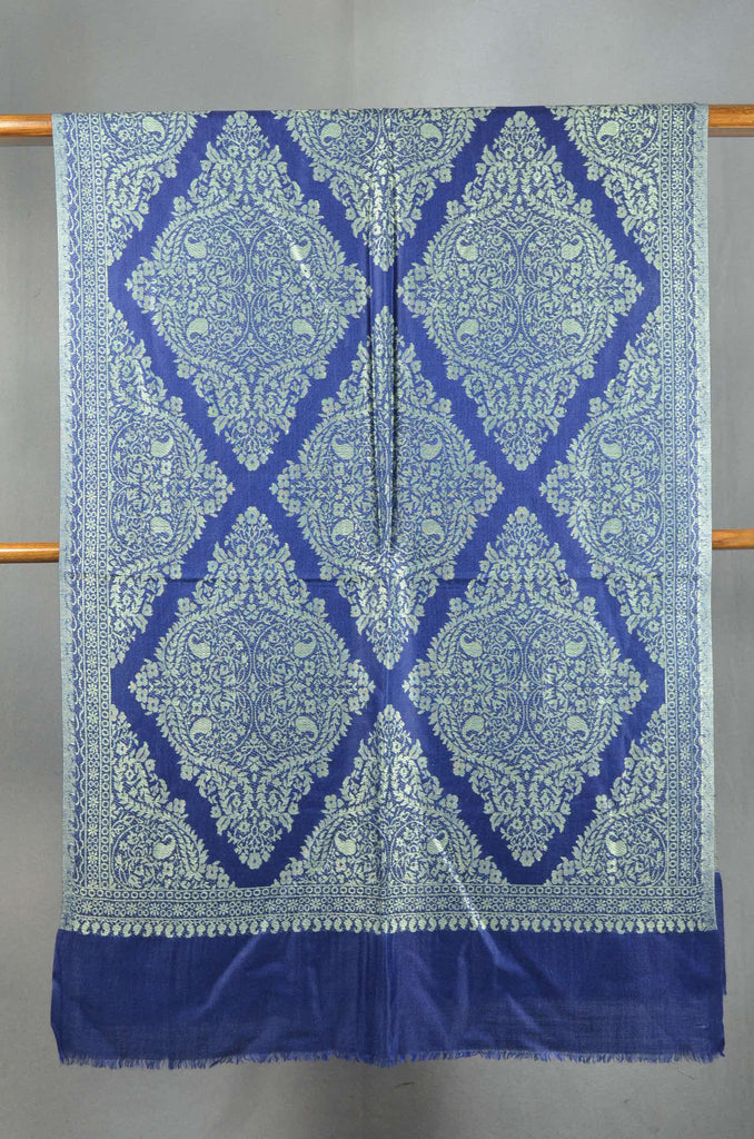 Dark Blue Base Jacquard Weave Merino Scarf