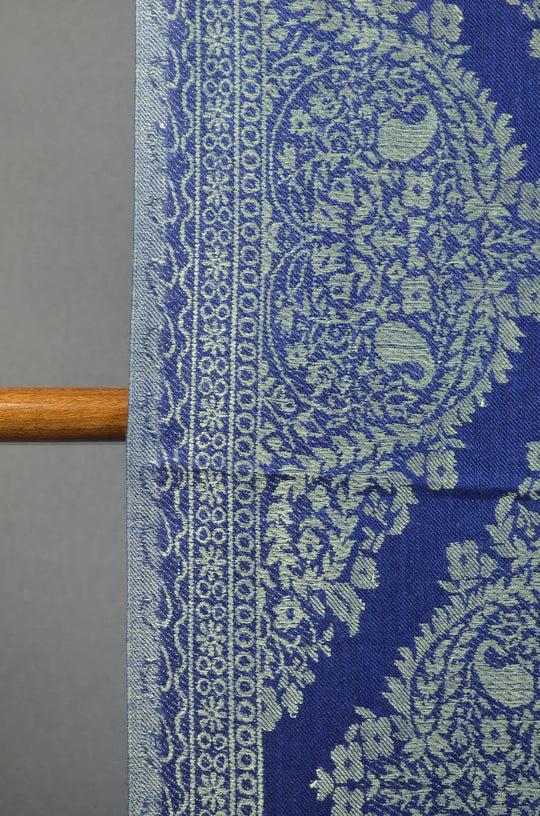 Dark Blue Base Jacquard Weave Merino Scarf
