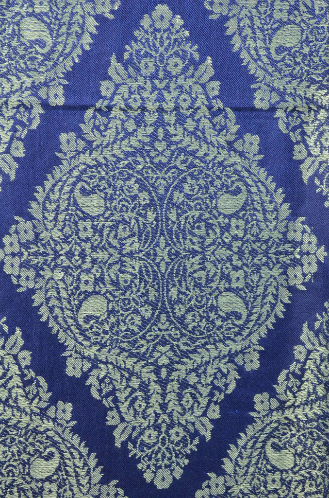 Dark Blue Base Jacquard Weave Merino Scarf