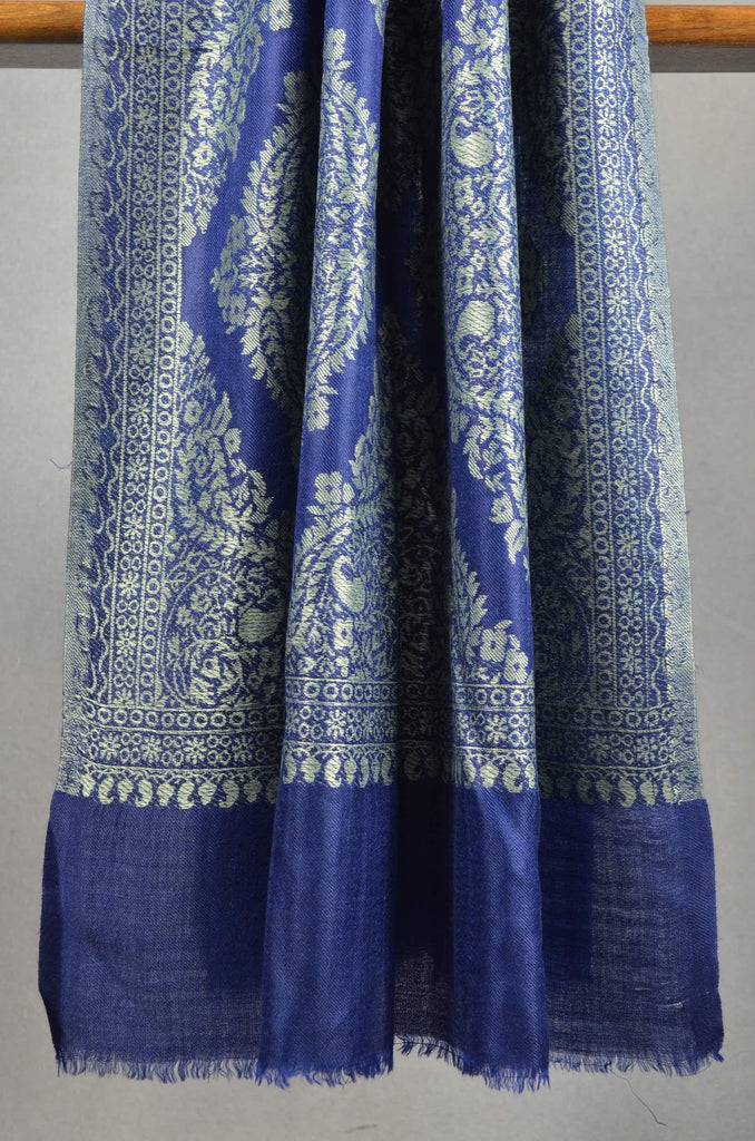 Dark Blue Base Jacquard Weave Merino Scarf