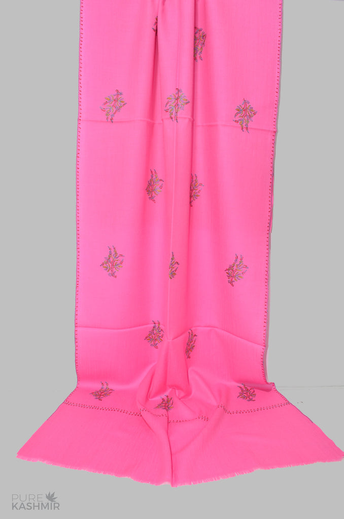Magenta Buti Motif Merino Sozni Hand Embroidery Scarf