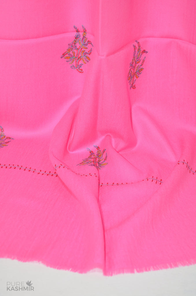 Magenta Buti Motif Merino Sozni Hand Embroidery Scarf