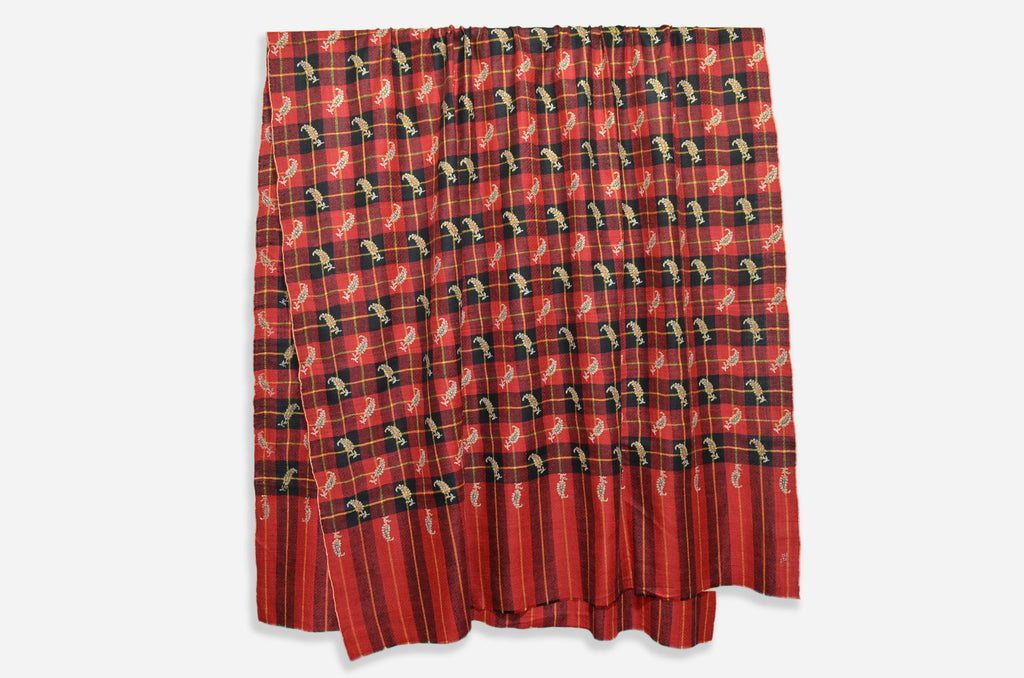 Black and Red Check Pashmina with Stunning Motifs