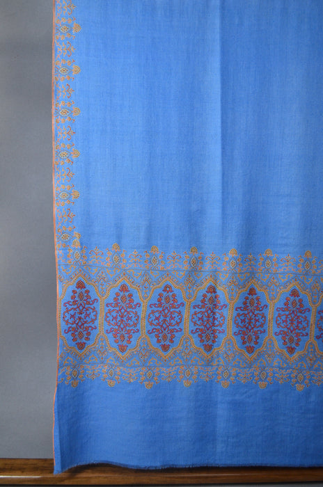 Blue Big Border Embroidery Cashmere Pashmina Shawl
