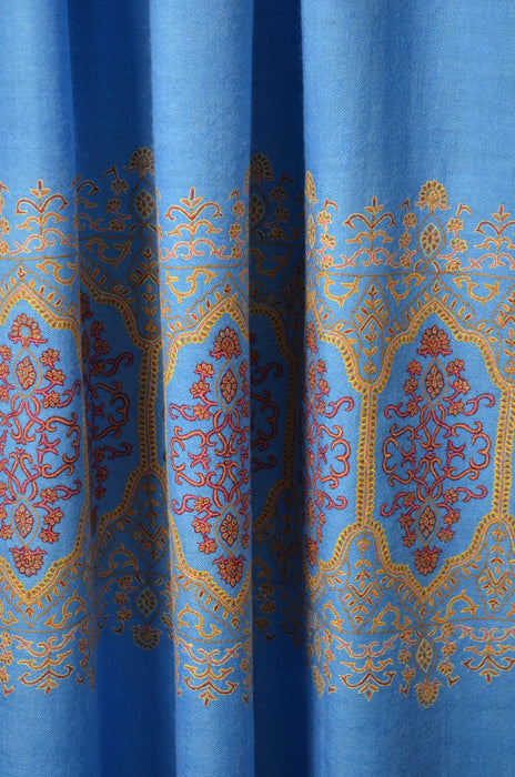 Blue Big Border Embroidery Cashmere Pashmina Shawl