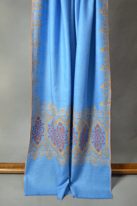 Blue Big Border Embroidery Cashmere Pashmina Shawl