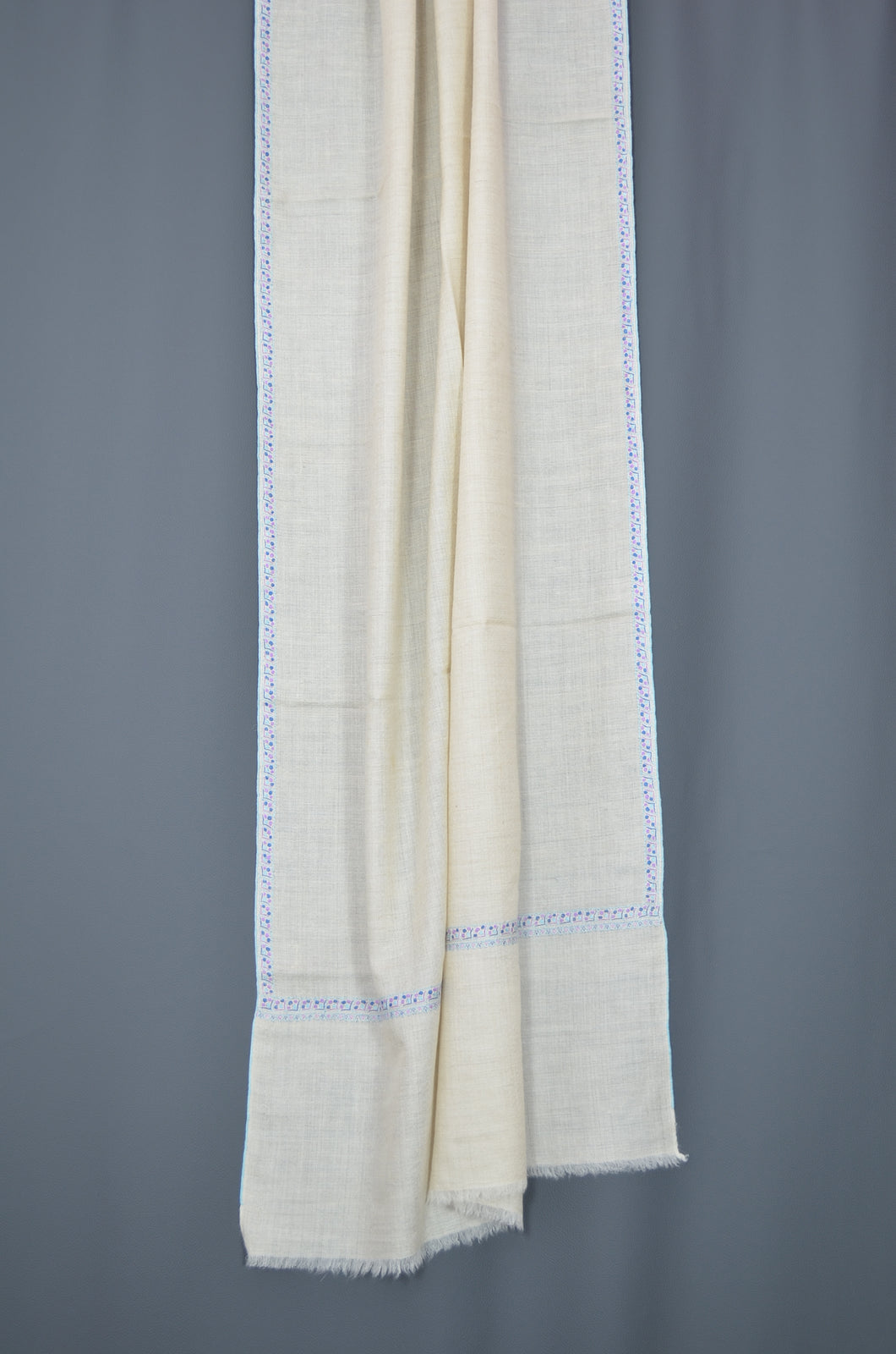 Ivory Border Embroidery Cashmere Pashmina Scarf