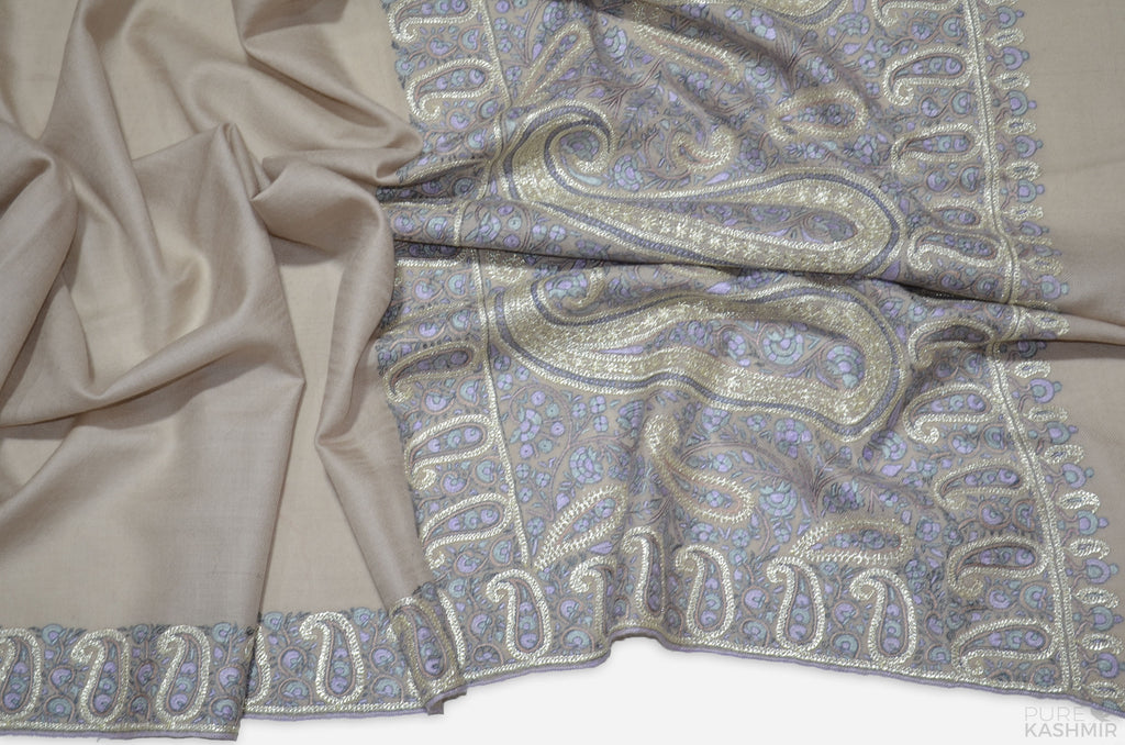 Beautiful Zari Embroidery Pashmina Shawl with Stunningly Pretty Border