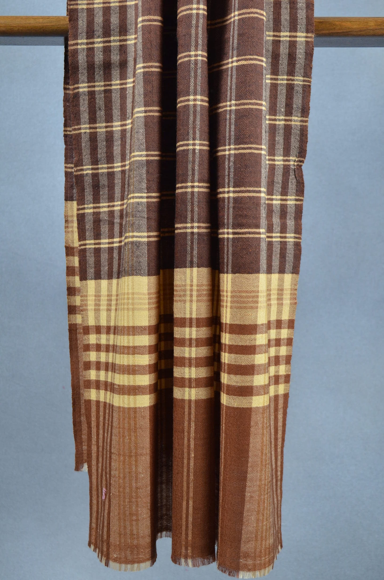 Chocolate Check Handwoven Cashmere Pashmina Scarf
