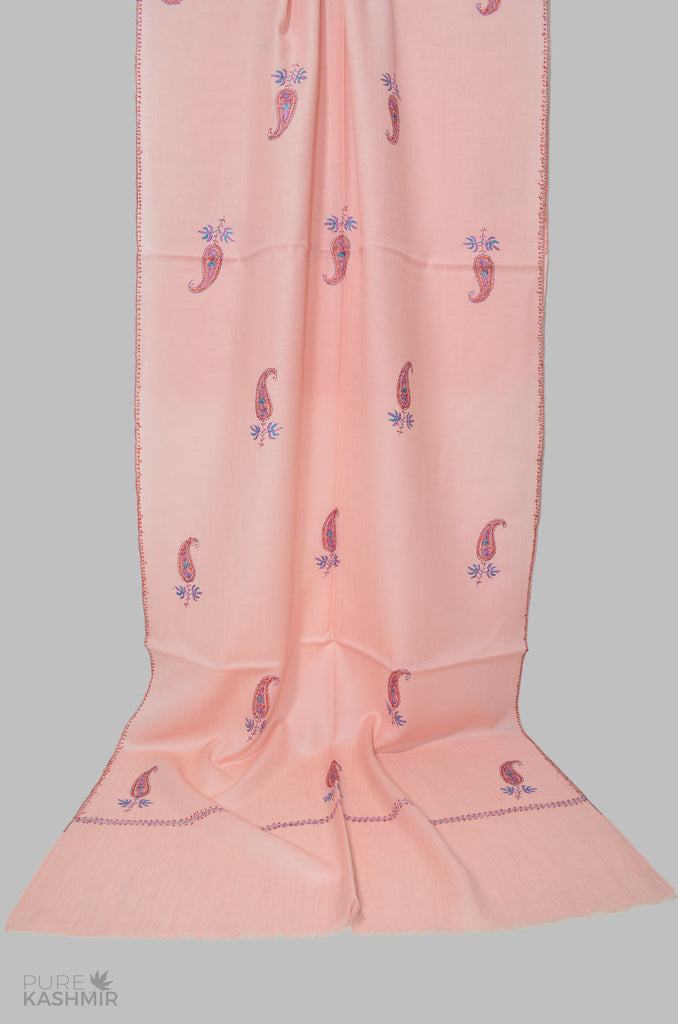 Pink Buti Motif Merino Sozni Hand Embroidery Scarf