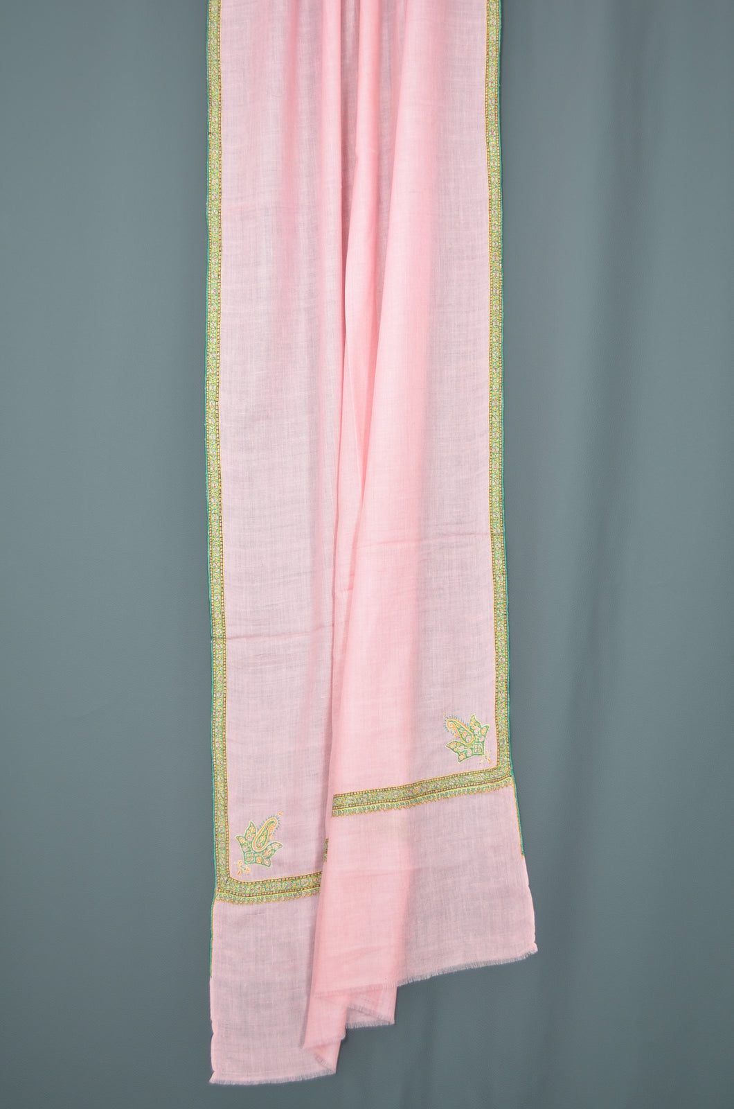 Light Pink Border Embroidery Cashmere Pashmina Scarf