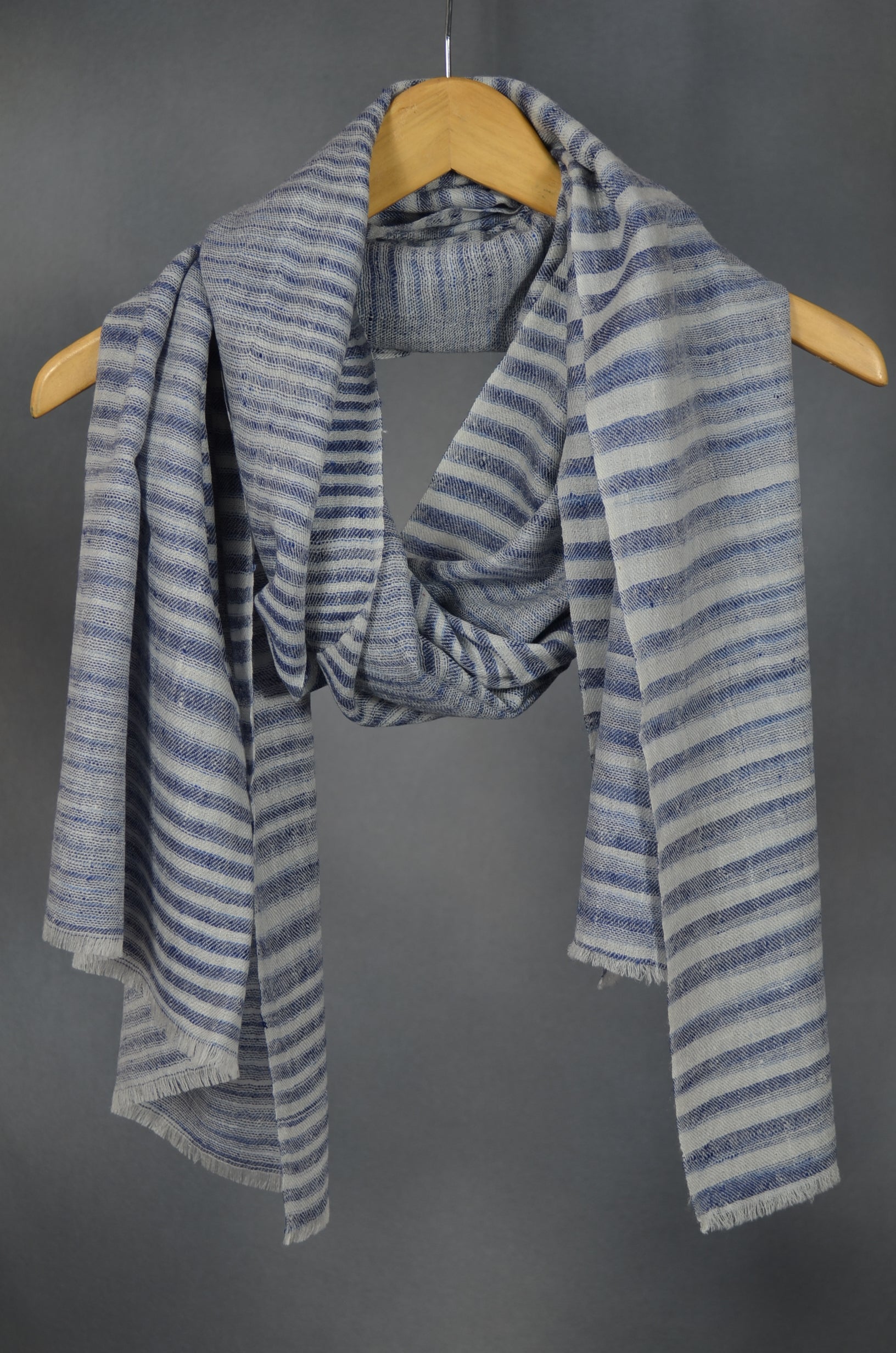 Ivory & Blue Khadi Handwoven Cashmere Pashmina Scarf