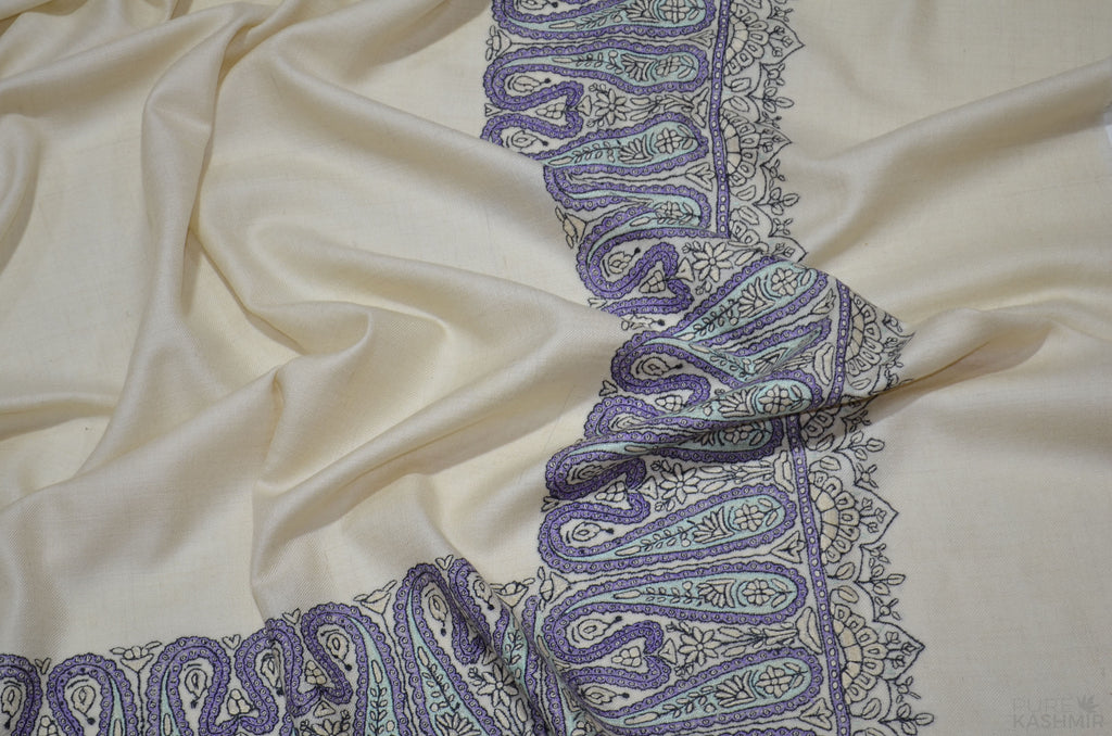 Ivory Cashmere Pashmina Shawl with Stunningly Pretty Border