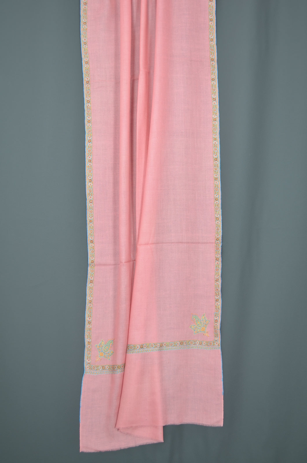 Pink Border Embroidery Cashmere Pashmina Scarf