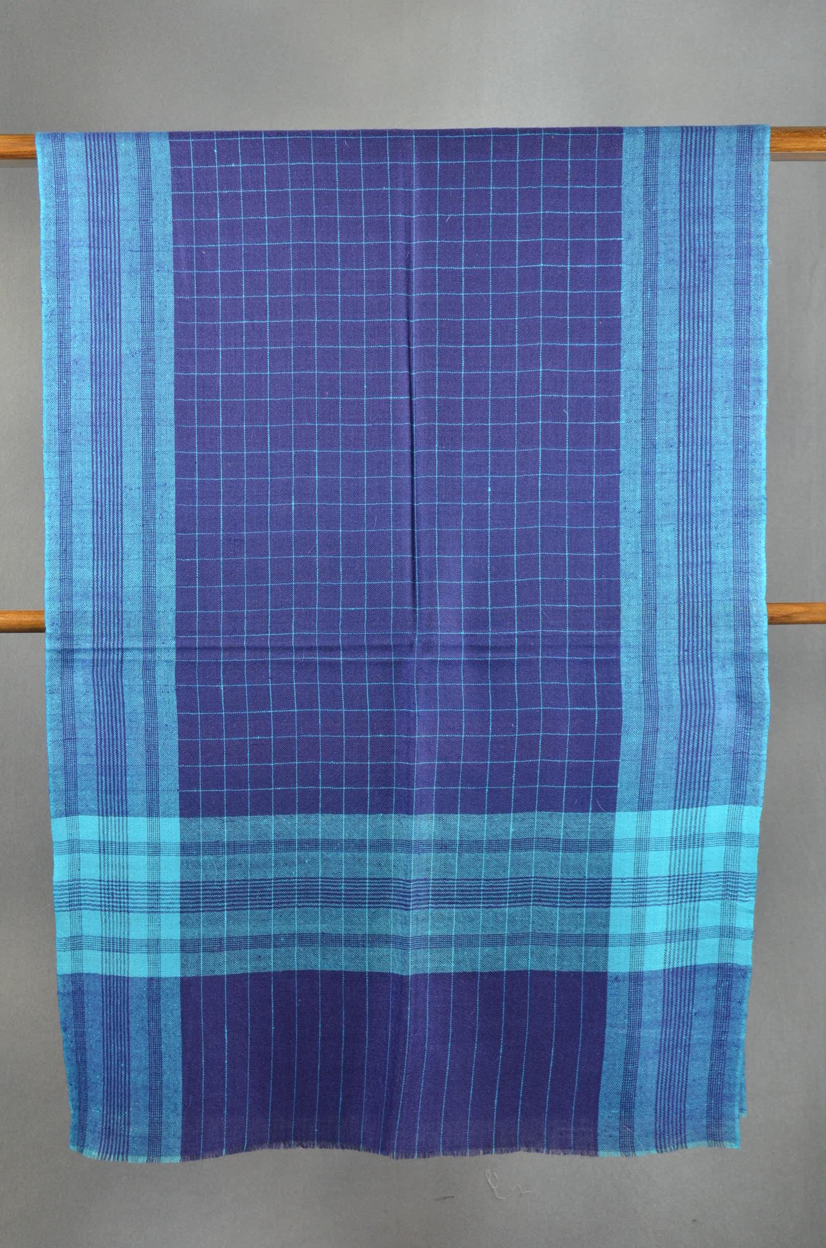 Blue Check Handwoven Cashmere Pashmina Scarf
