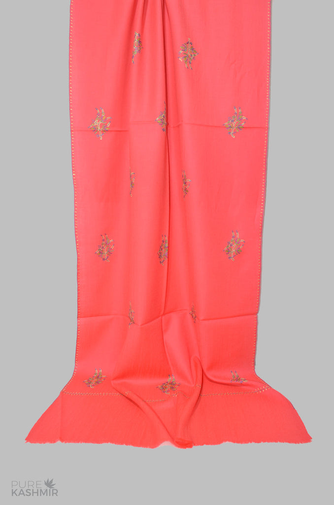 Fuchsia Buti Motif Merino Sozni Hand Embroidery Scarf