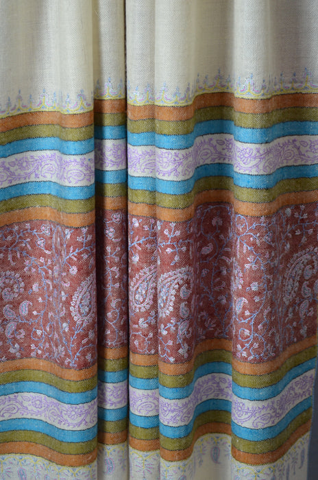 Ivory Big Border Embroidery Cashmere Pashmina Shawl