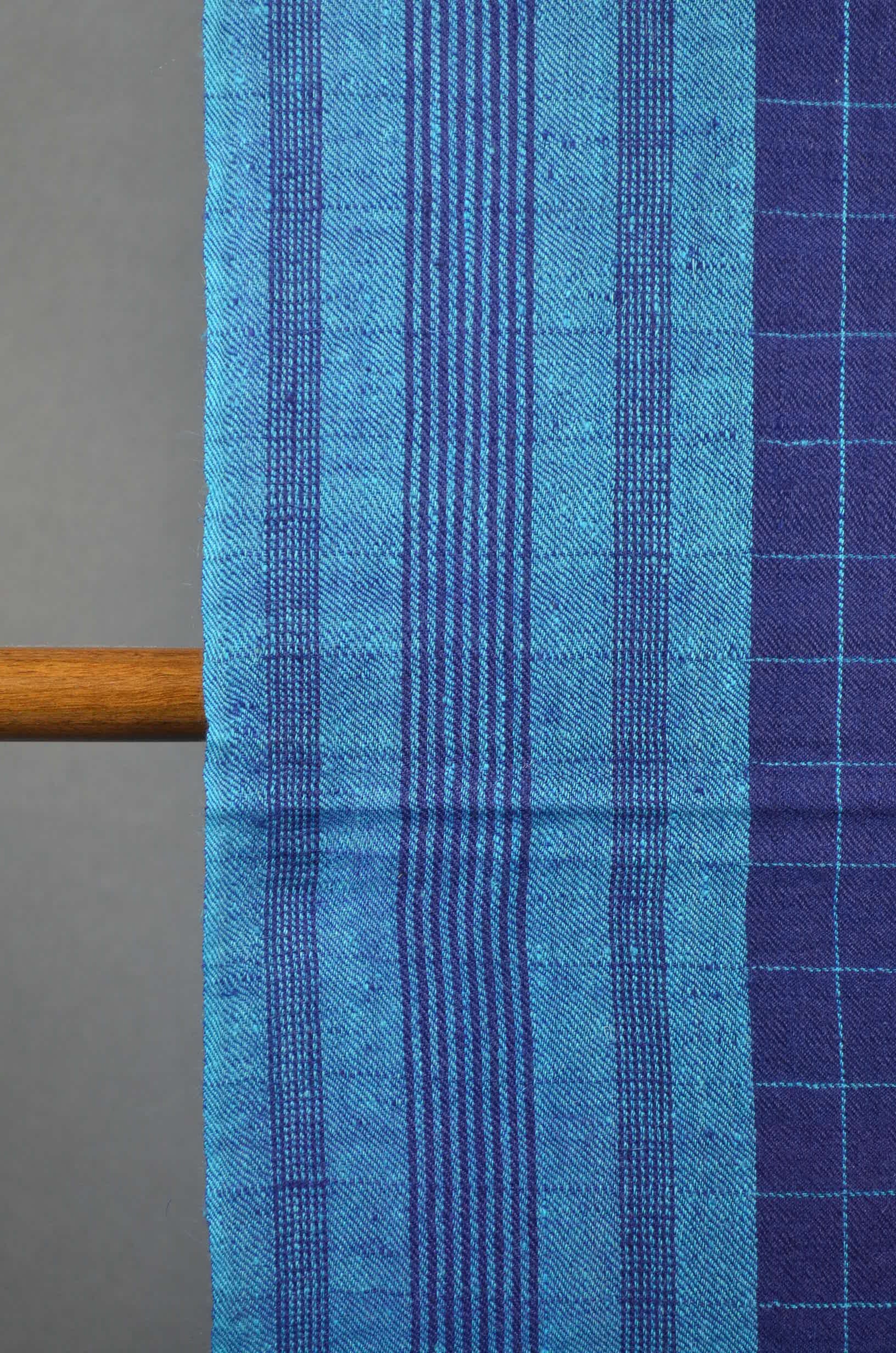 Blue Check Handwoven Cashmere Pashmina Scarf