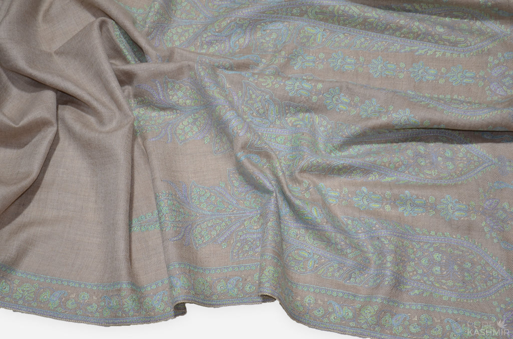 Un-dyed Natural Cashmere Pashmina Shawl with Stunningly Pretty Border