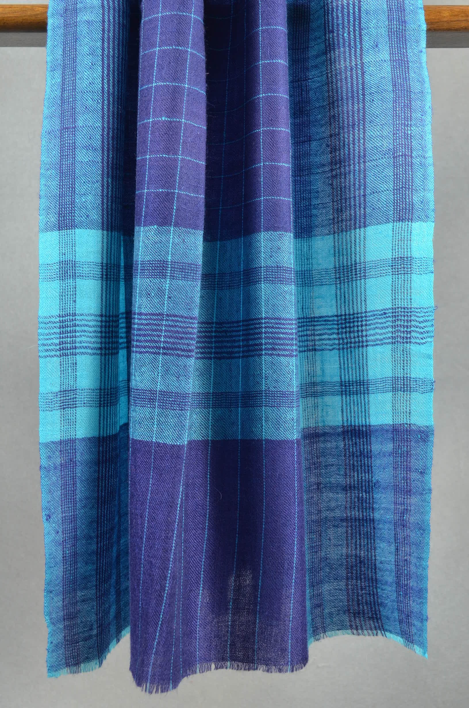 Blue Check Handwoven Cashmere Pashmina Scarf