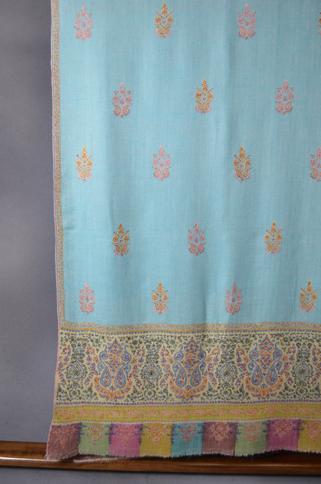 Sea Green Big Border & Motif Embroidery Cashmere Pashmina Shawl