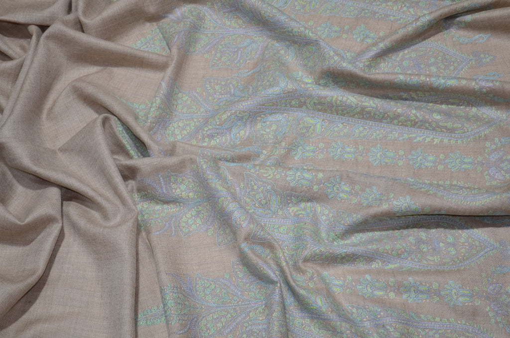 Un-dyed Natural Cashmere Pashmina Shawl with Stunningly Pretty Border