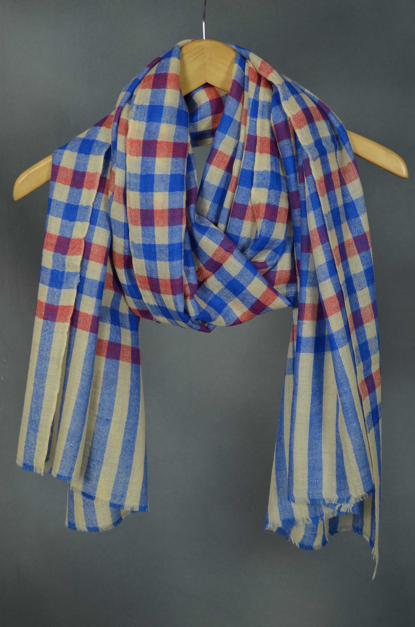 Blue & Red Handwoven Cashmere Pashmina Scarf