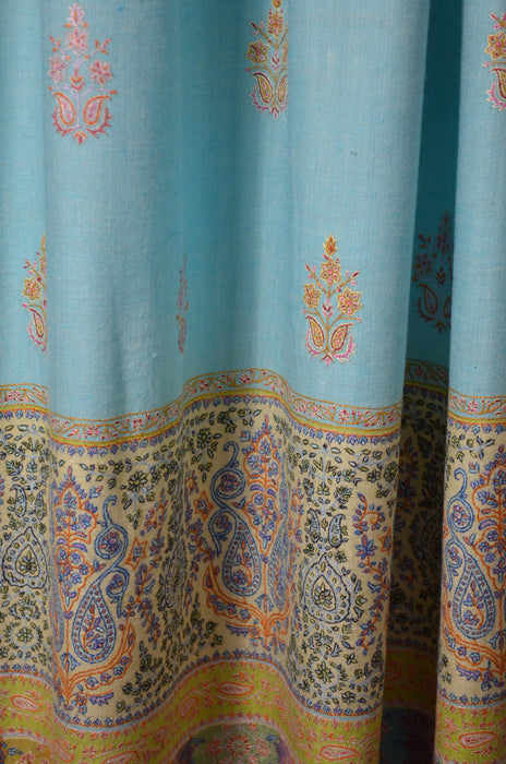 Sea Green Big Border & Motif Embroidery Cashmere Pashmina Shawl