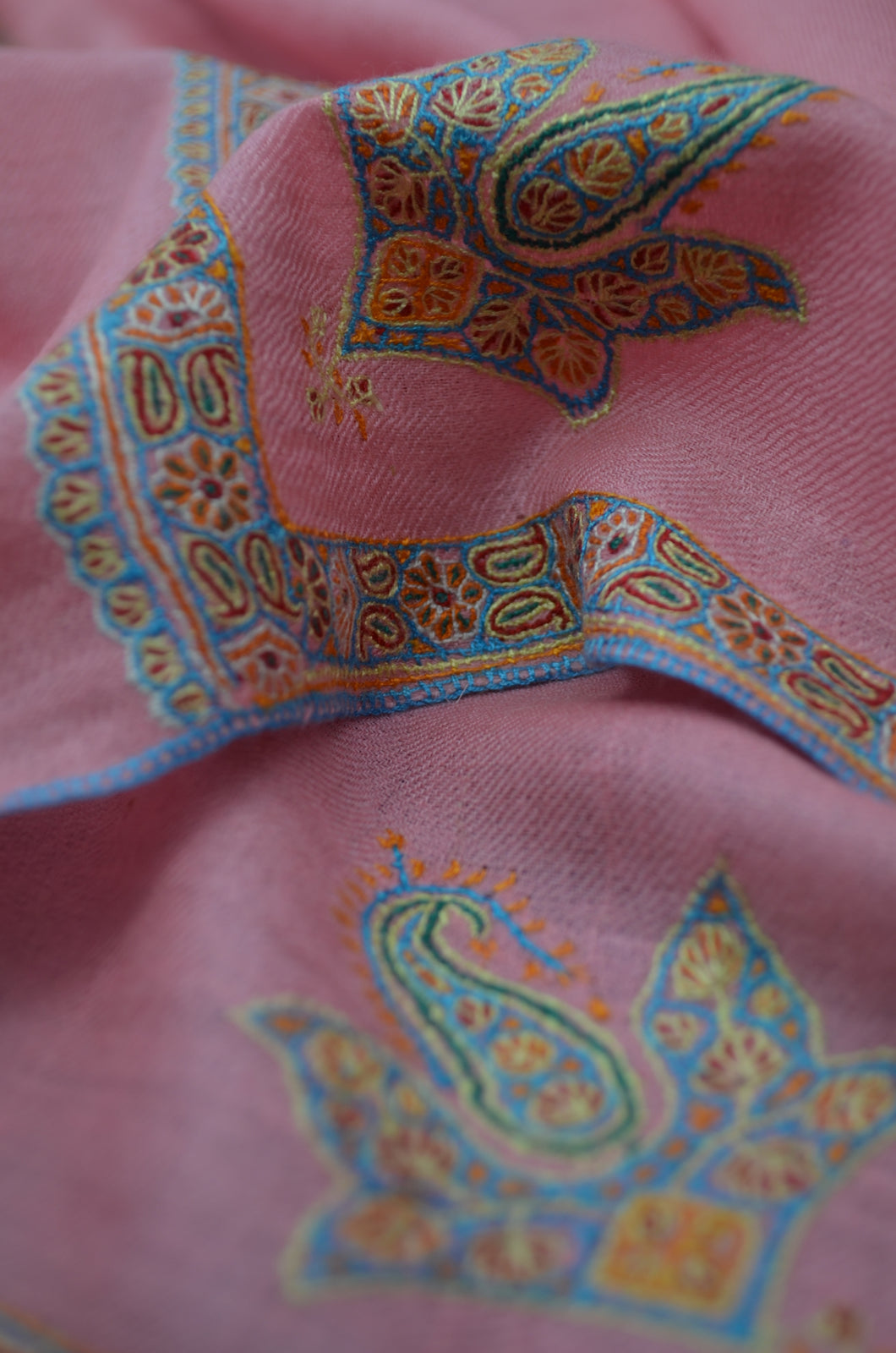 Pink Border Embroidery Cashmere Pashmina Scarf