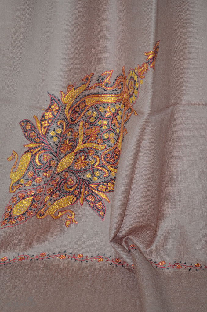 Beige Cone Motif Merino Sozni Hand Embroidery Scarf