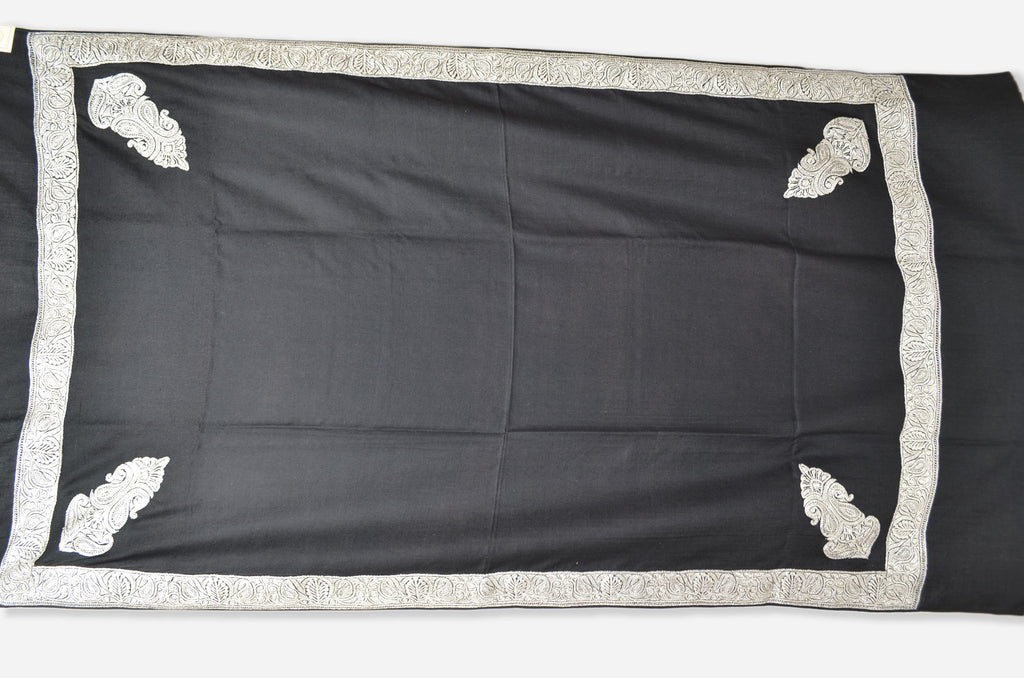 Black Base Silver Tilla Work Pashmina Shawl