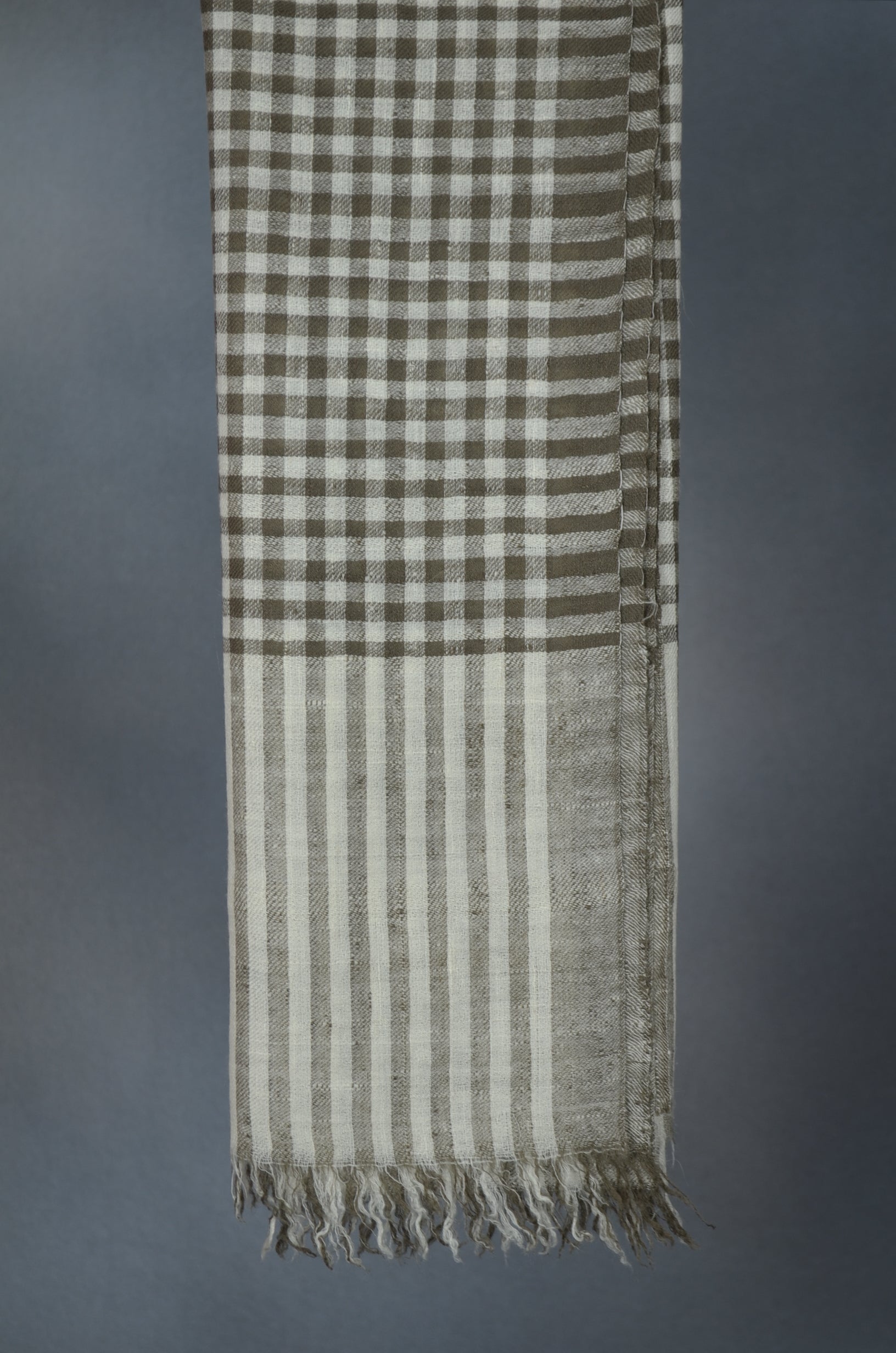 Ivory & Natural Small Check Handwoven Cashmere Pashmina Scarf