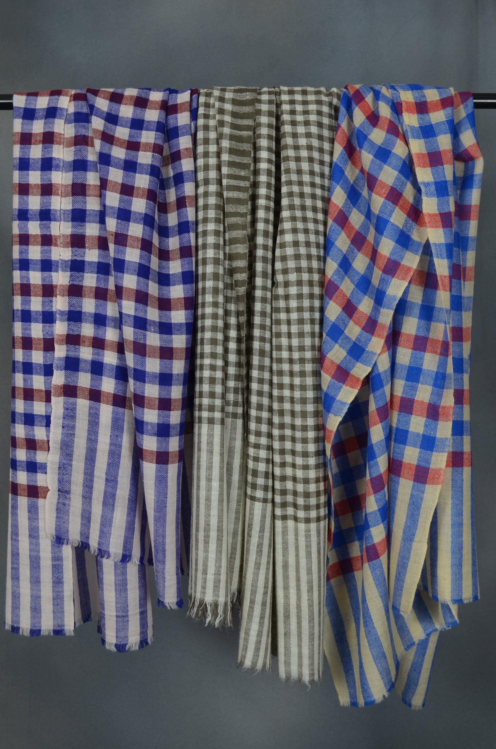 Blue & Red Handwoven Cashmere Pashmina Scarf