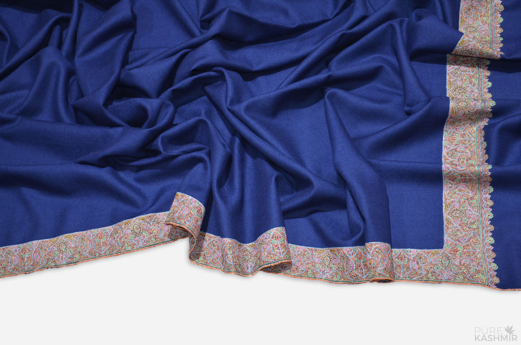 Royal Blue Cashmere Pashmina Shawl with Beautifully Crafted Border