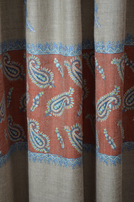 Natural Butti-Dar & Border Embroidery Cashmere Pashmina Shawl