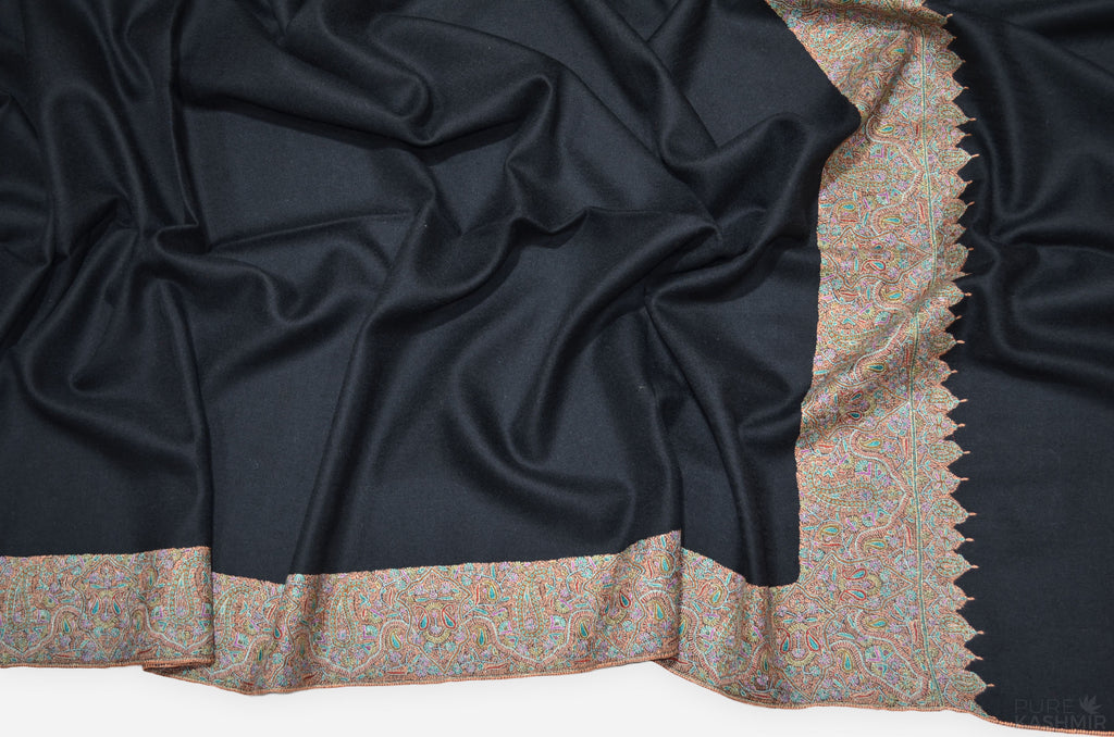 Black Cashmere Pashmina Shawl with Intricate Big Border