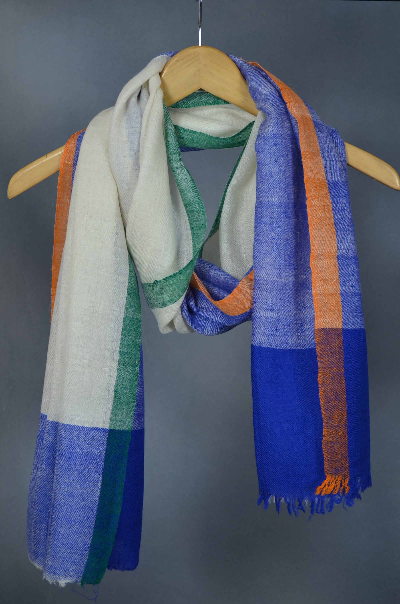 Half Blue Half White Handwoven Cashmere Pashmina Scarf