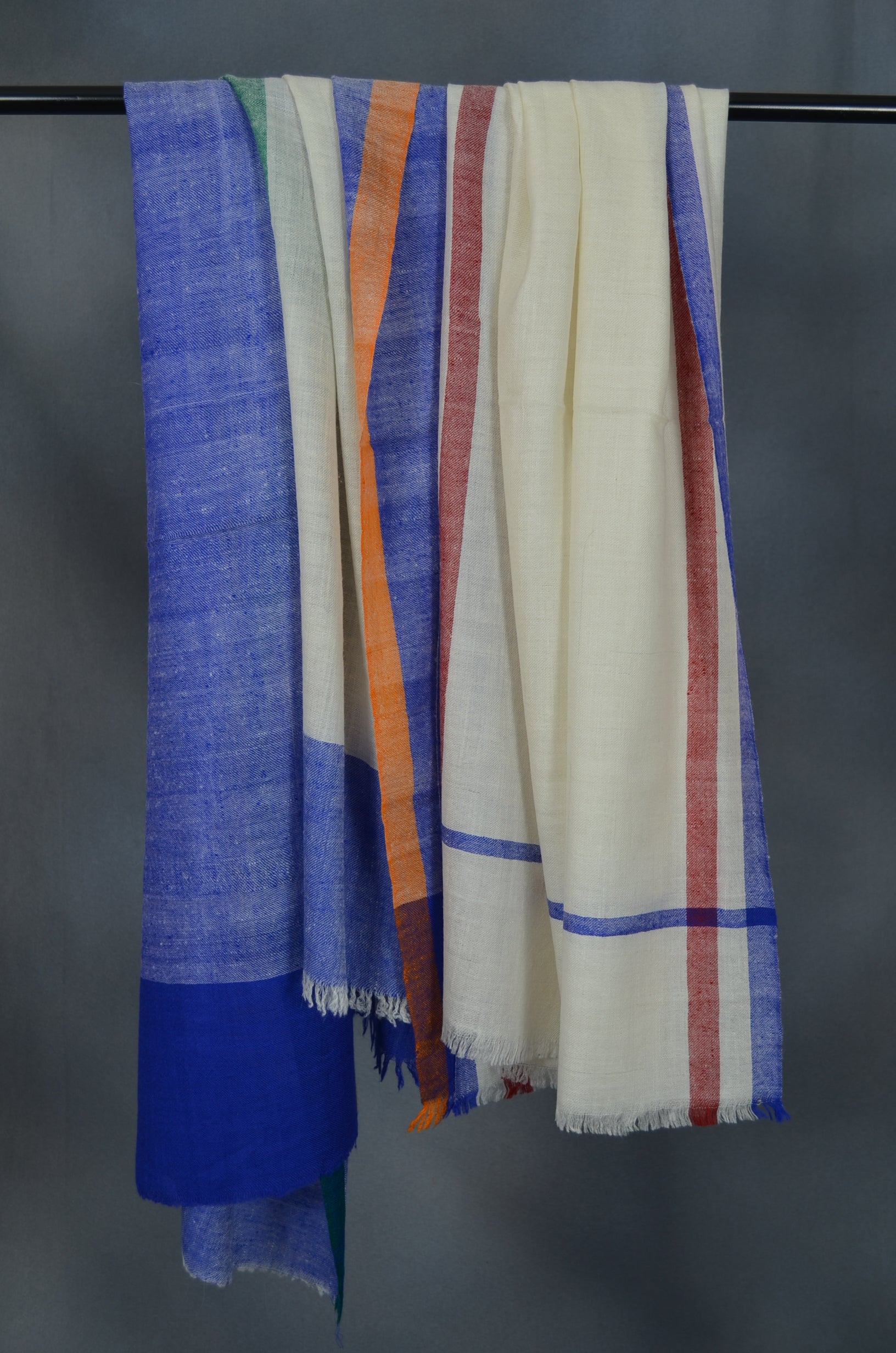 Half Blue Half White Handwoven Cashmere Pashmina Scarf