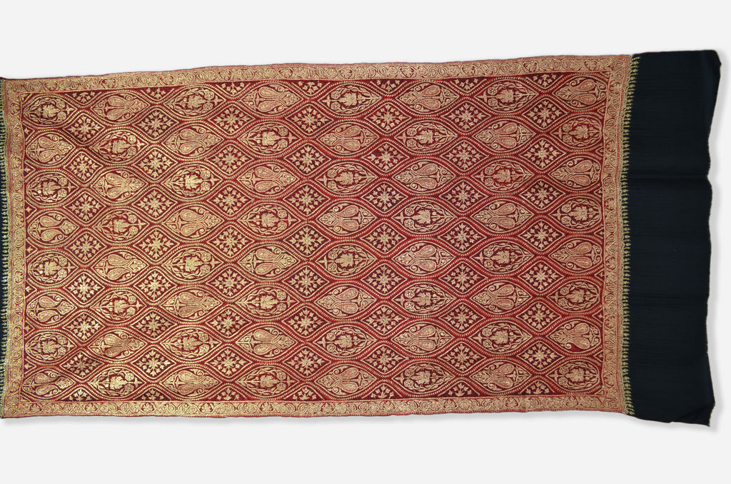 Black and Maroon Base Gold Tilla Work Pashmina Shawl