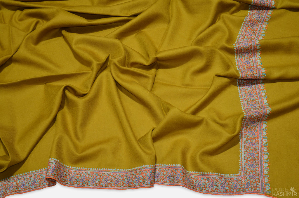 Mustard Cashmere Pashmina Shawl with Beautifully  Crafted Border
