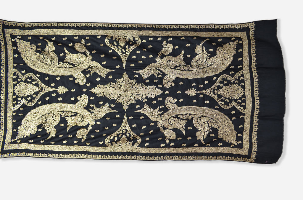Black Base Gold Tilla Work Pashmina Shawl