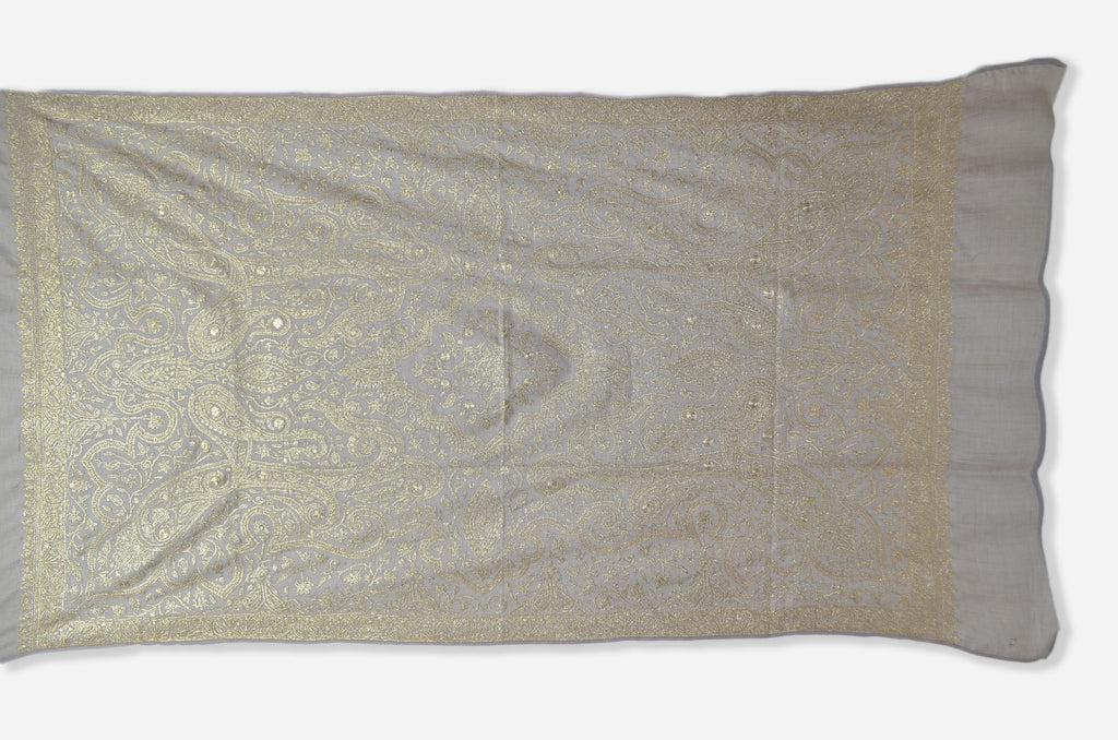 Un-Dyed Natural Base Silver Tilla Work Pashmina Shawl