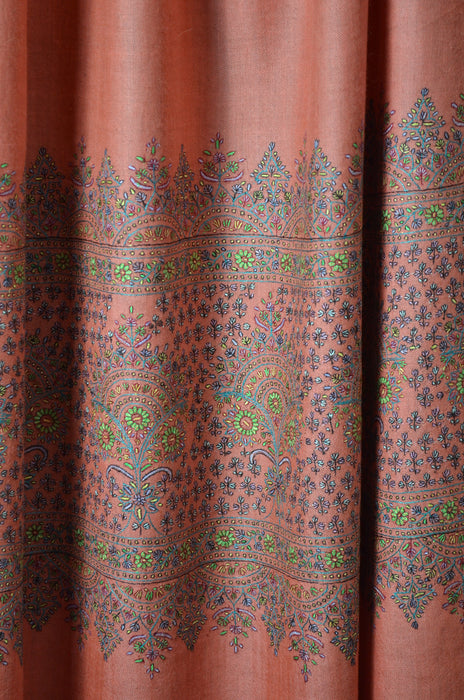 Fawn Big Border Embroidery Cashmere Pashmina Shawl